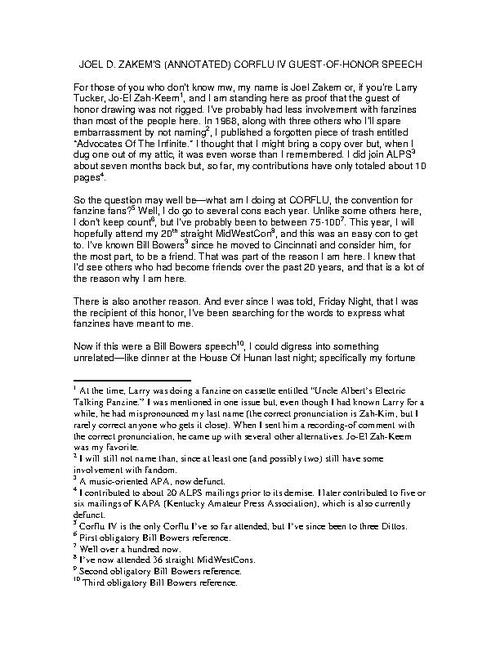 Joel Zakem GoH Speech